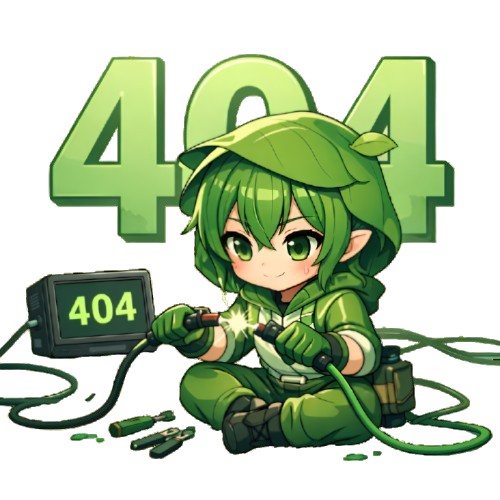 Green character fixing wires with 404 sign